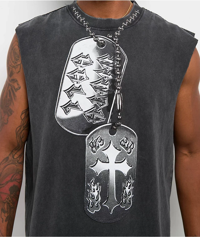 Ninth Hall Dog Tags Black Wash Tank Top at CoolSprings Galleria in