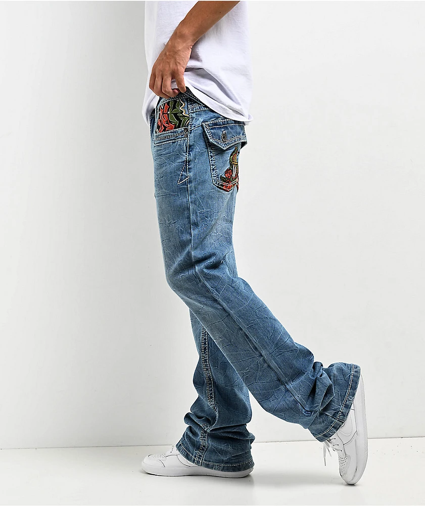 Ninth Hall Eagle Signal Fracture Stacked Flare Jeans at