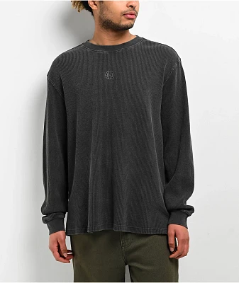 Ninth Hall Fundamentals Black Wash Thermal Boxy Long Sleeve T
