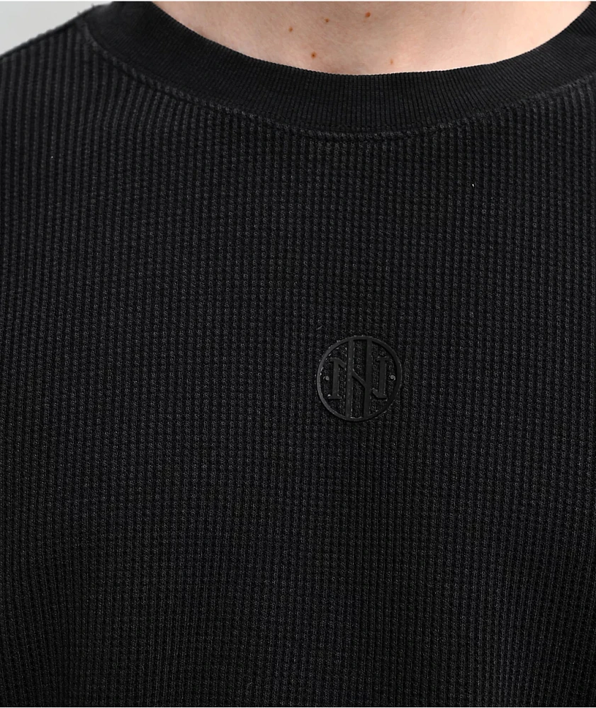Ninth Hall Fundamentals Black Wash Thermal Boxy Long Sleeve T