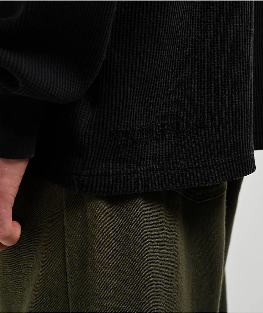 Ninth Hall Fundamentals Black Wash Thermal Boxy Long Sleeve T