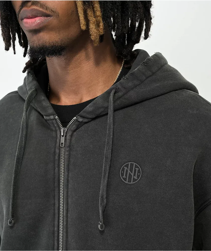 Distressed zip up on sale hoodie