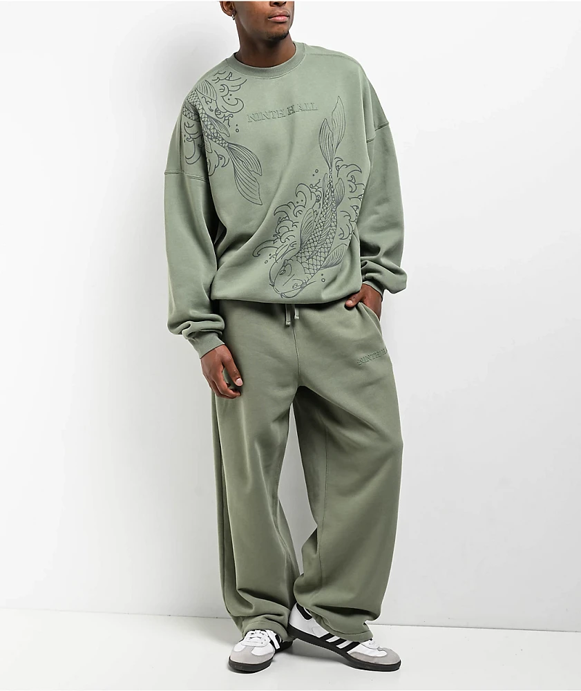 Ninth Hall Fundamentals Light Green Oversized Open Hem Sweatpants