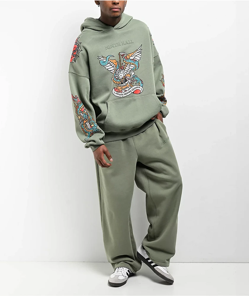 Ninth Hall Fundamentals Light Green Oversized Open Hem Sweatpants