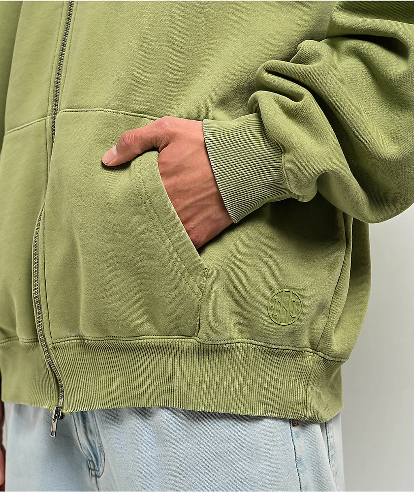Ninth Hall Fundamentals Light Green Wash Boxy Zip Hoodie at