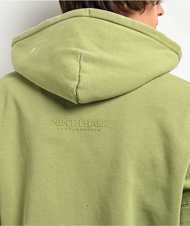 Ninth Hall Fundamentals Light Green Wash Boxy Zip Hoodie at