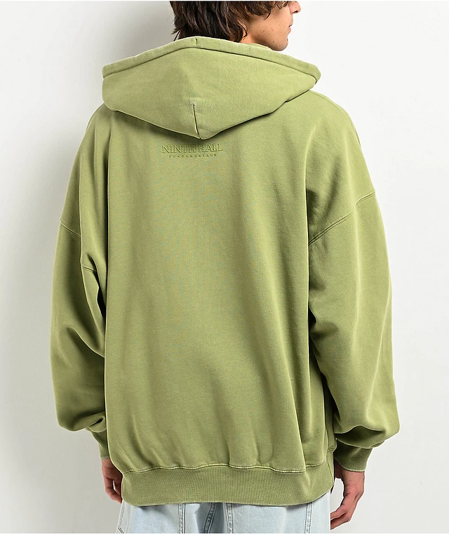 Halugment☆ Ninth Hall Fundamentals Light Green Wash Boxy Zip Hoodie at