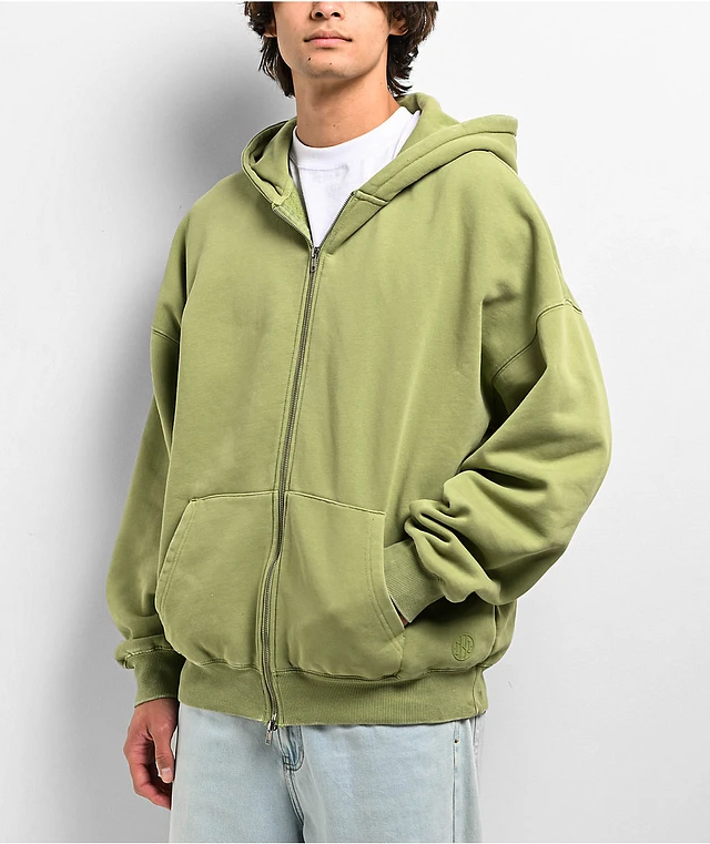 Ninth Hall Fundamentals Light Green Wash Boxy Zip Hoodie at