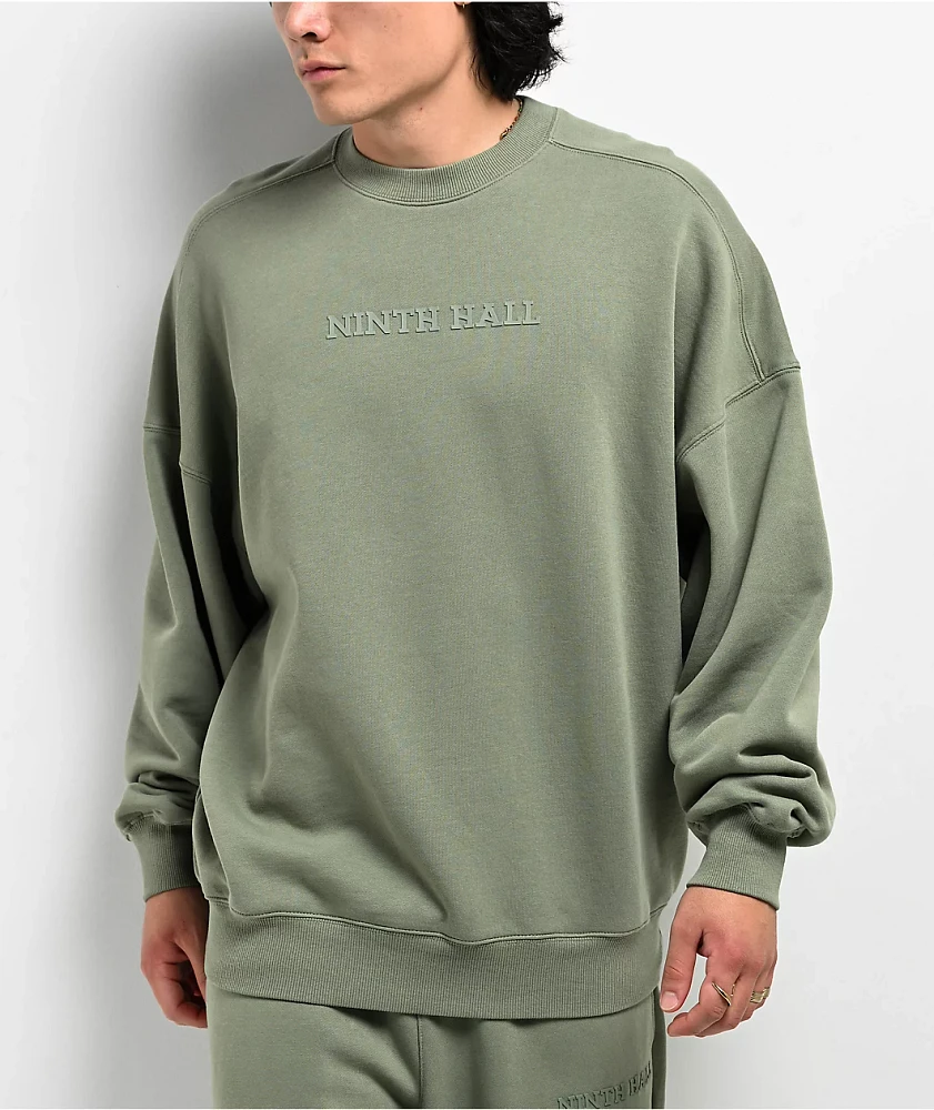 True Neutral Crew Soft Rules アヴァン・ヒップホップ Ninth Hall Fundamentals Logo Light Green Oversized Crewneck