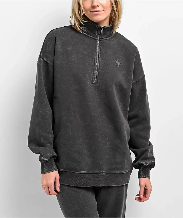 Ninth Hall Fundamentals Sheena Washed Lead Oversized Quarter Zip