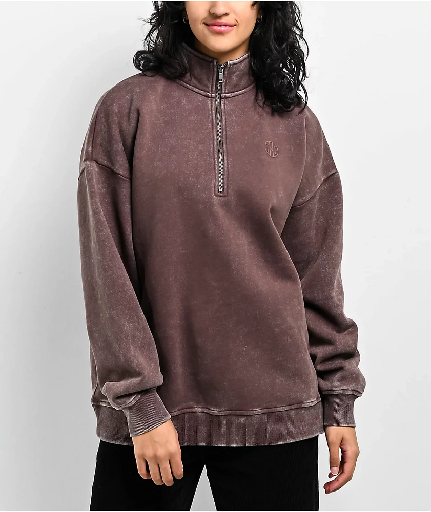 Ninth Hall Fundamentals Sheena Washed Brown Oversized Quarter Zip