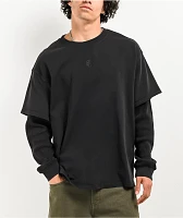 Ninth Hall Fundamentals Thermal Black Wash Boxy 2Fer Long Sleeve T