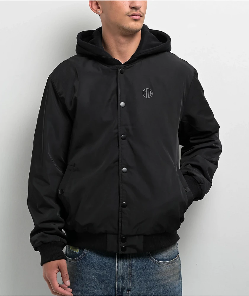 Ninth Hall Fundamentals Varsity Black Hooded Bomber Jacket