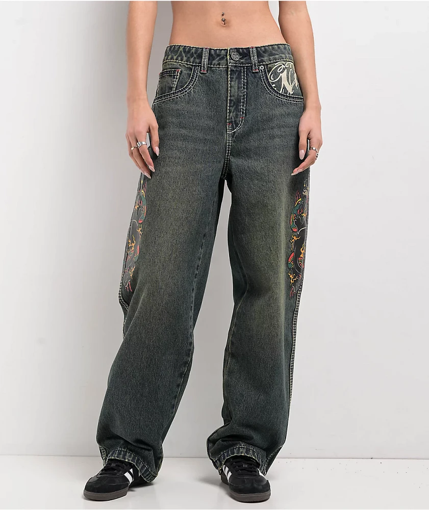 Ninth Hall Idle Envy Cougar Snake Dark Blue Wash Straight Leg