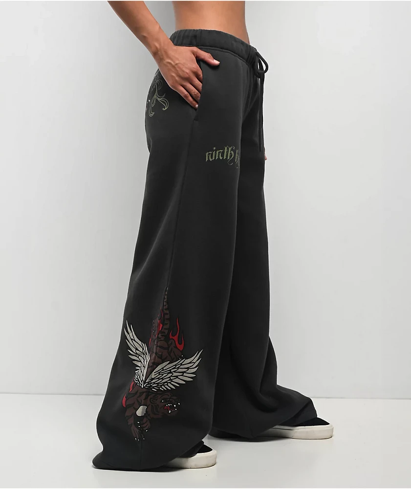 【新品】XLサイズ　 x everyone Pants Black Ninth Hall Jenna Black Wide Leg Sweatpants | Liberty Center