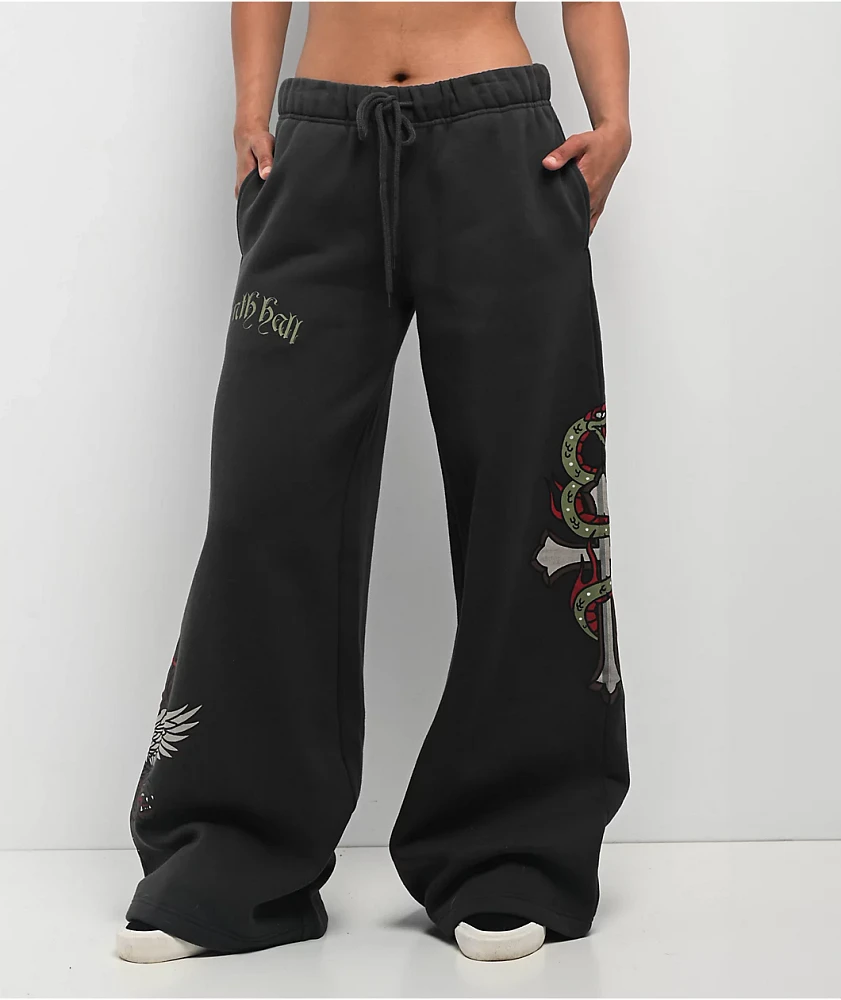 Ninth Hall Jenna Black Wide Leg Sweatpants | Liberty Center