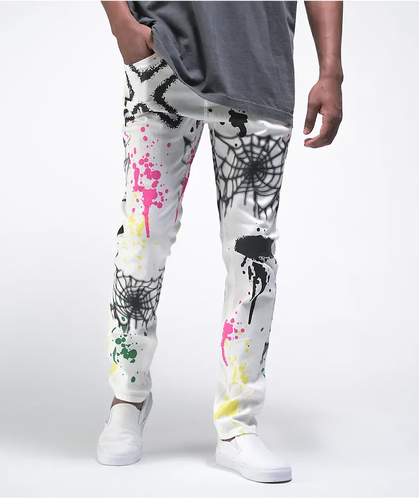 White sales printed jeans
