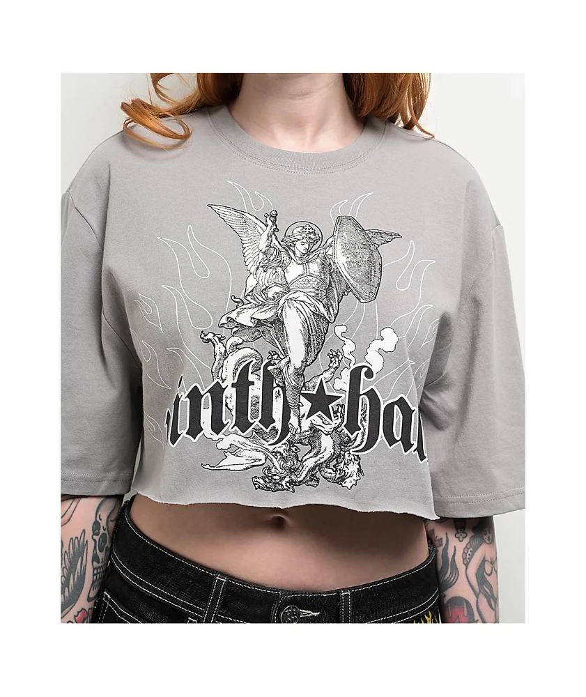 Ninth Hall Olivia Angel Grey Boxy Crop T-Shirt | MainPlace Mall