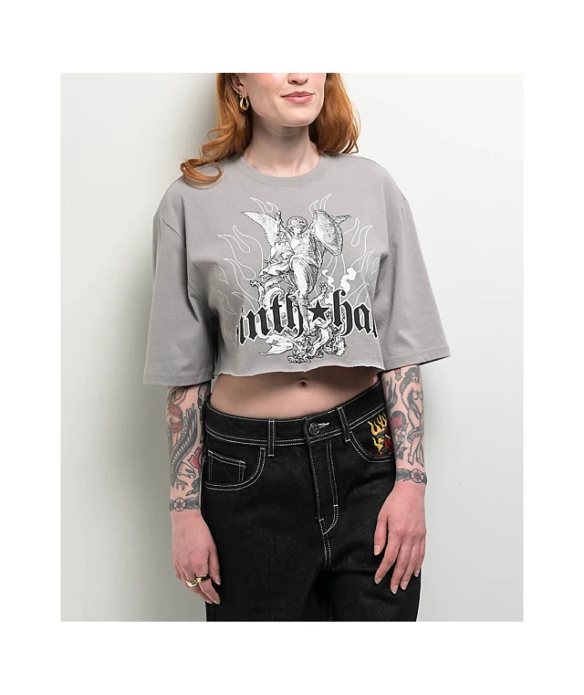 Ninth Hall Olivia Angel Grey Boxy Crop T-Shirt | MainPlace Mall