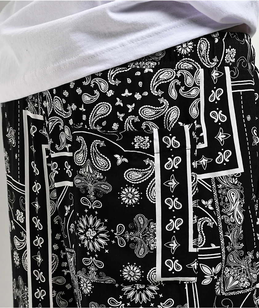 Ninth Hall Paisley Black Rayon Shorts | MainPlace Mall