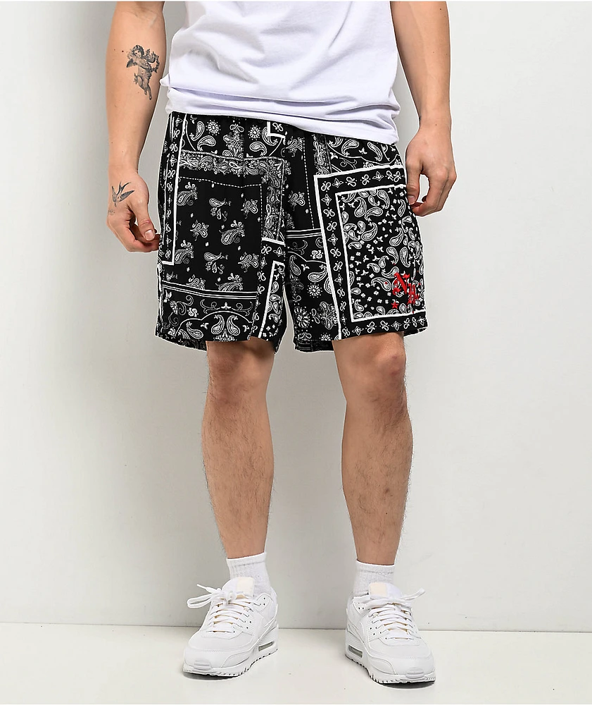 はるぽー Ninth Hall Paisley Black Rayon Shorts | MainPlace Mall