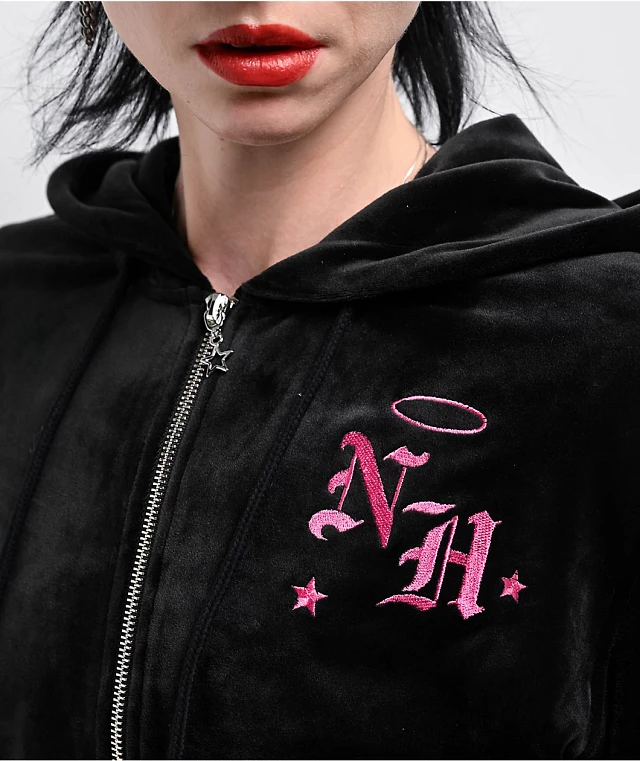 Ninth Hall Regina Caviar Velour Crop Zip Hoodie | MainPlace Mall