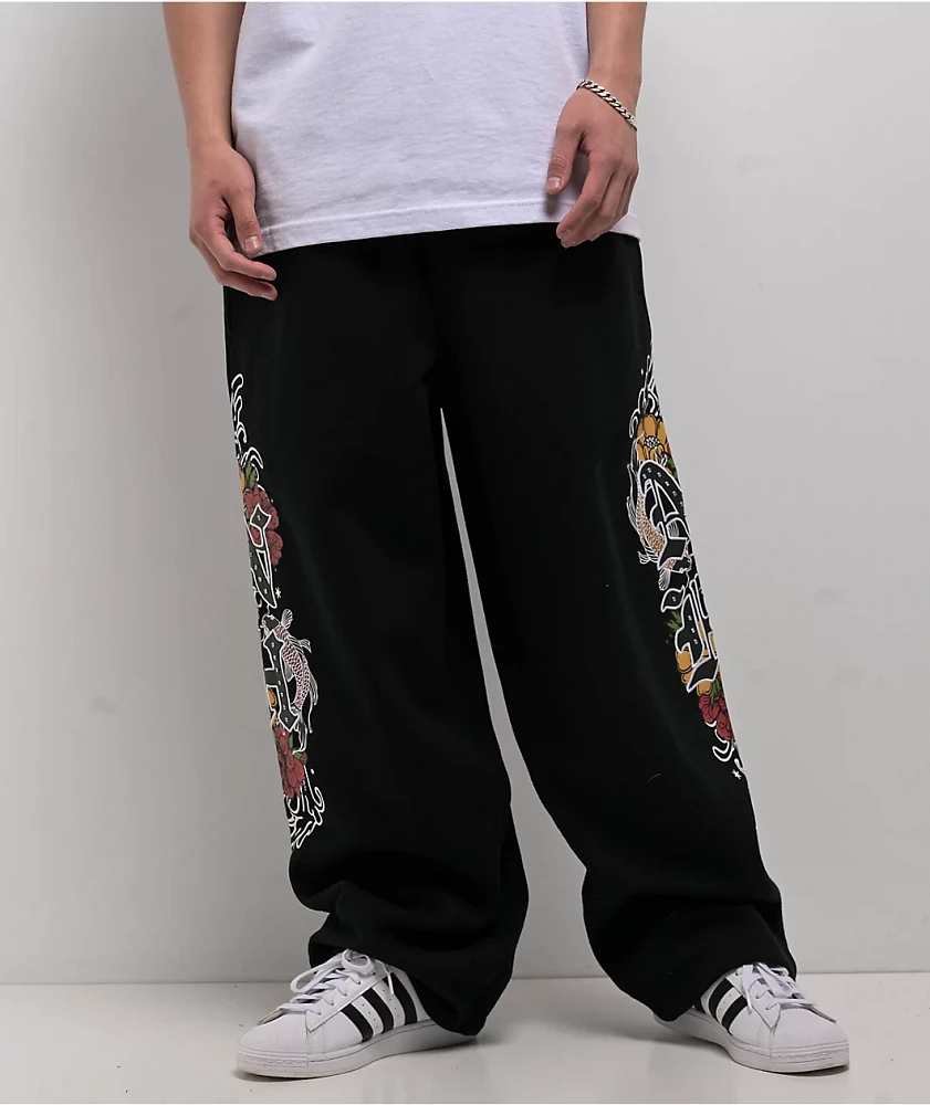 Ninth Hall Side Embroidered Black Oversized Sweatpants | Liberty