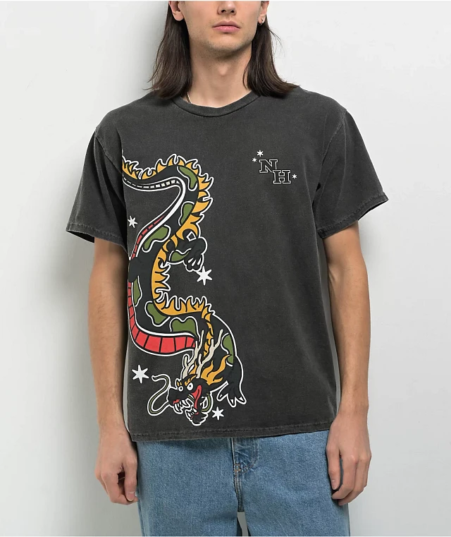 Ninth Hall Wildstyle Dragon Black Wash T-Shirt | MainPlace Mall