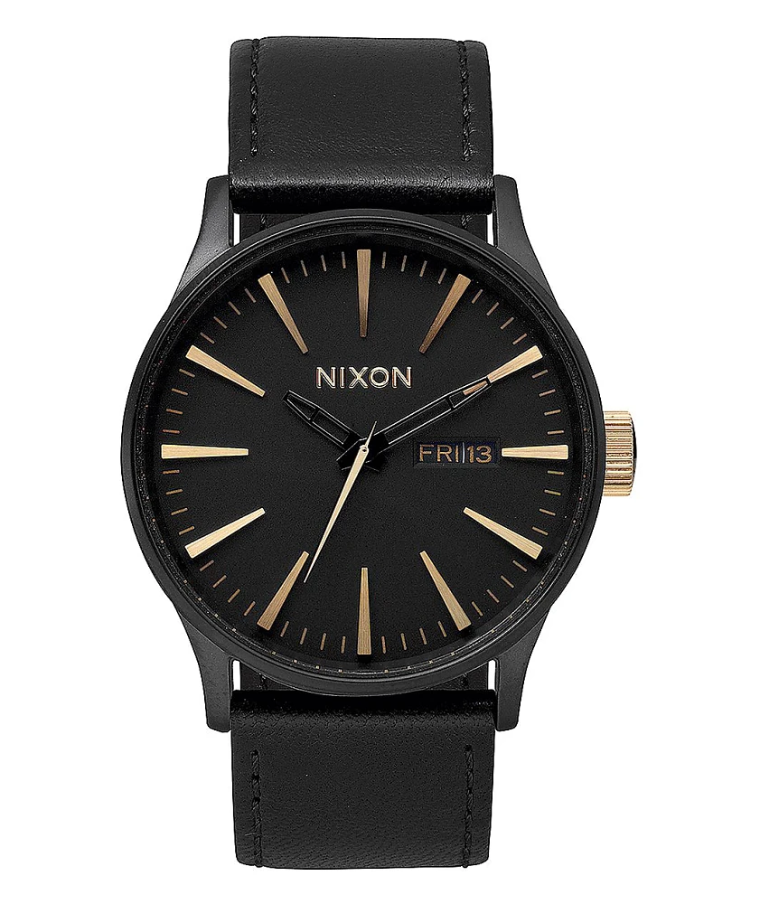 Nixon Sentry Leather Matte Black & Gold Watch Hamilton Place
