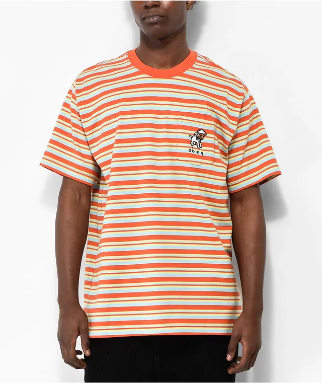 THE TOÉ Battery Stripe Bijou Shirt Obey Doe Orange Stripe Pocket T-Shirt | MainPlace Mall
