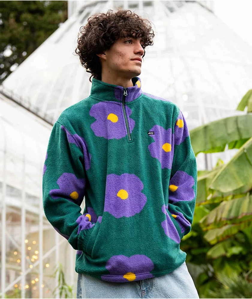 Obey Evens Green Quarter Zip Sweatshirt | MainPlace Mall
