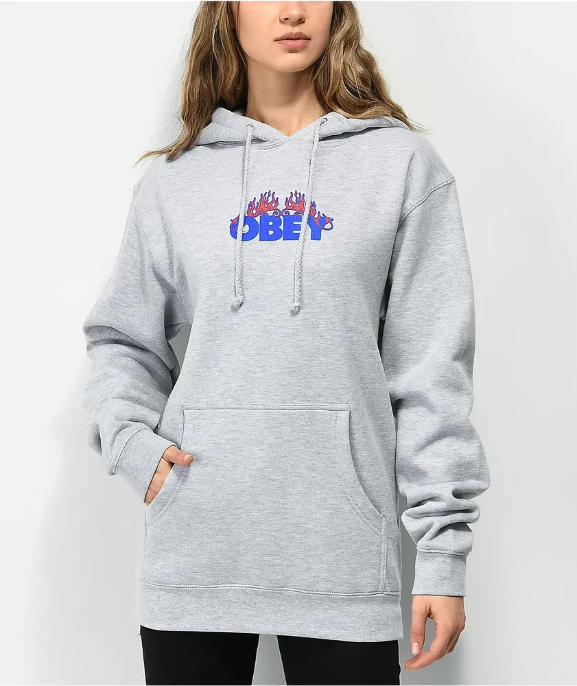 Obey Flames Grey Hoodie CoolSprings Galleria
