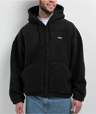 SWIXXZ All Over Print Black Sherpa Zip Hoodie | MainPlace Mall
