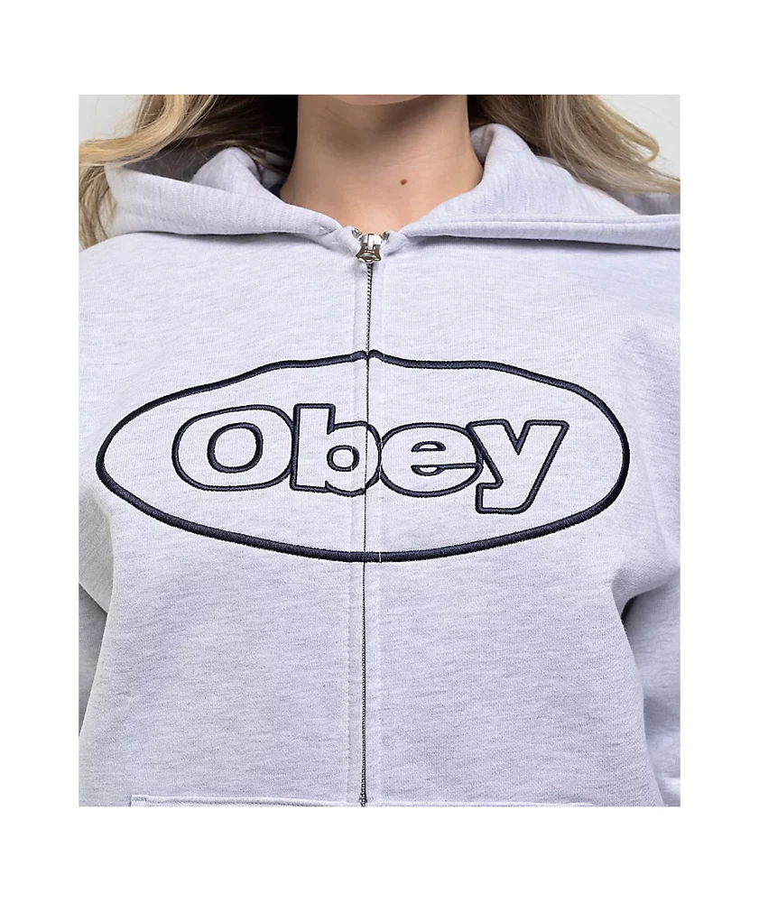 Obey Oval Extra Heavy Light Grey Zip Hoodie | Arden Fair