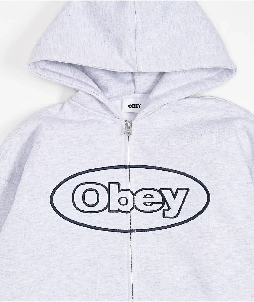 Obey Oval Extra Heavy Light Grey Zip Hoodie | Arden Fair