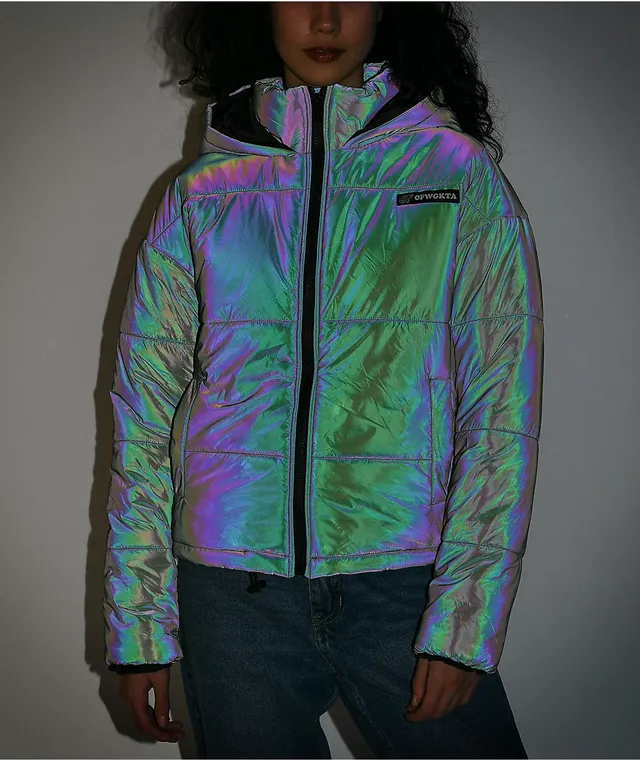 Blue and purple holographic bubble coat hotsell