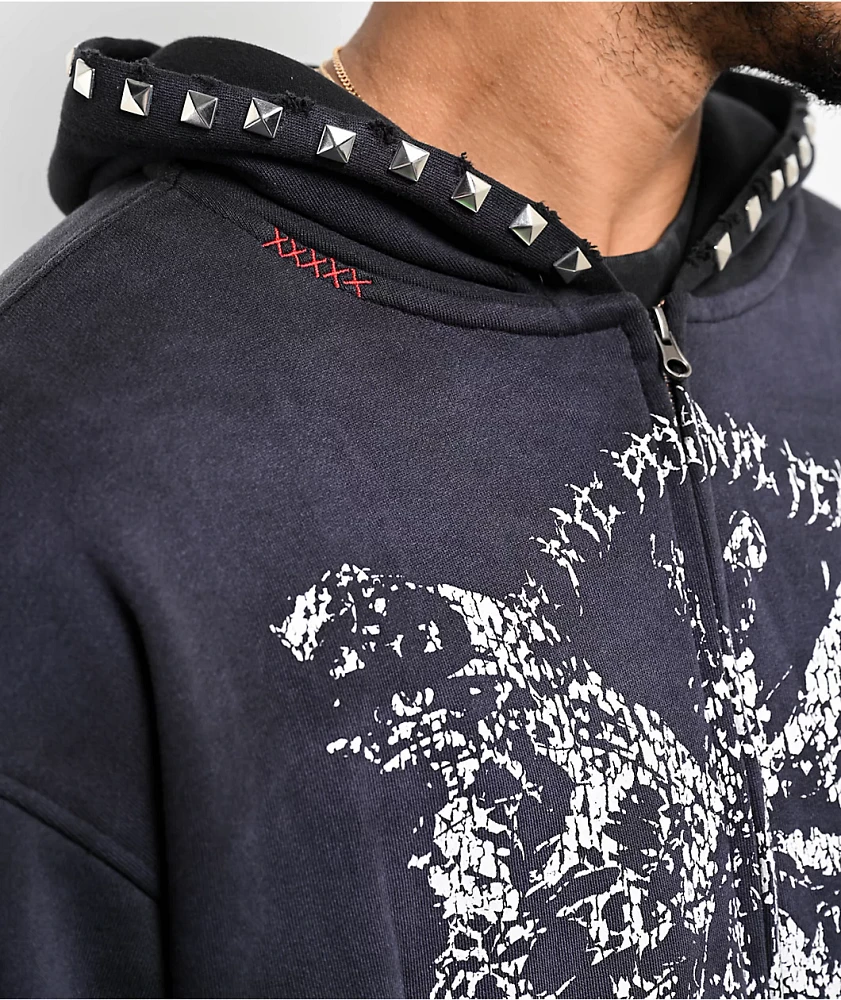 Personal Fears Crust Stud Black Wash Zip Hoodie at Hamilton Place