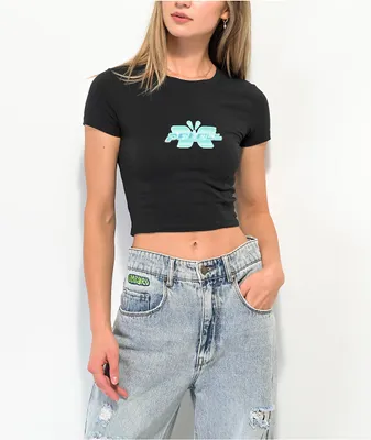 Petals by Petals And Peacocks Butterfly Garden Black Crop T Shirt