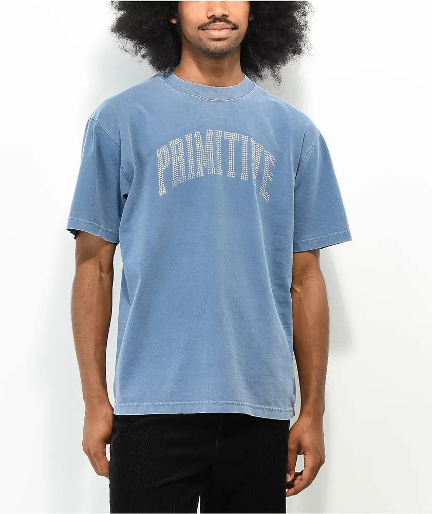 Primitive Collegiate Rhinestone Blue Wash T Shirt Hamilton Place