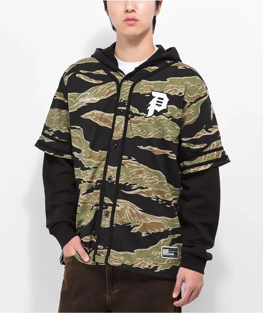 Primitive Tiger Two Fer Hooded Camo Baseball Jersey CoolSprings