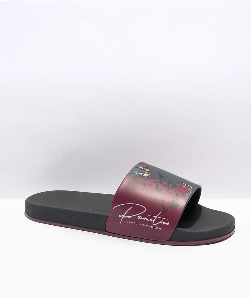 Primitive x Naruto Shippuden Crows Burgundy Slide Sandals