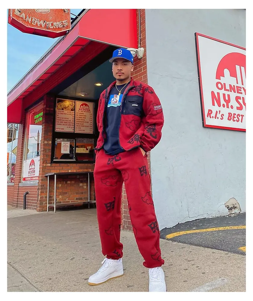 Primitive x Naruto shippuden II Akatsuki Burgundy Fleece Zip Up