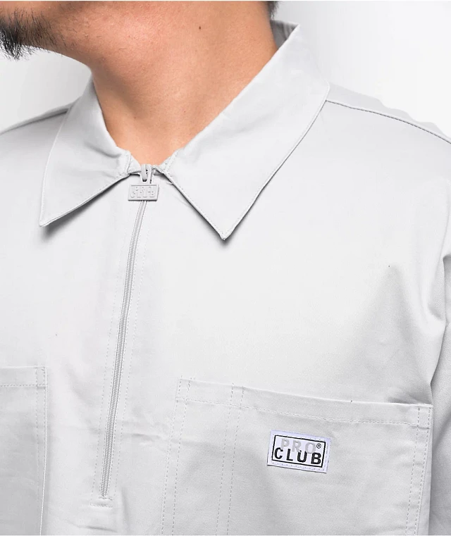 Pro Club Heavyweight Silver Half Zip Work Shirt at Hamilton Place