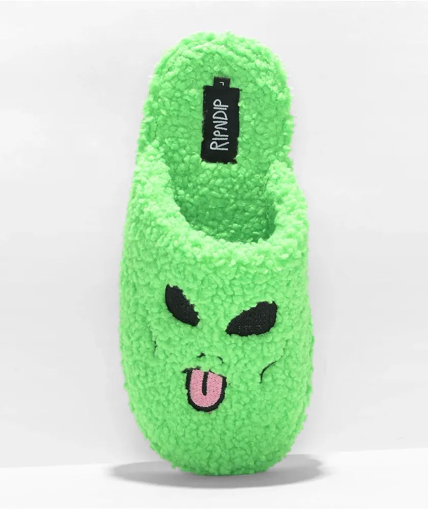 Green fuzzy slippers outlet