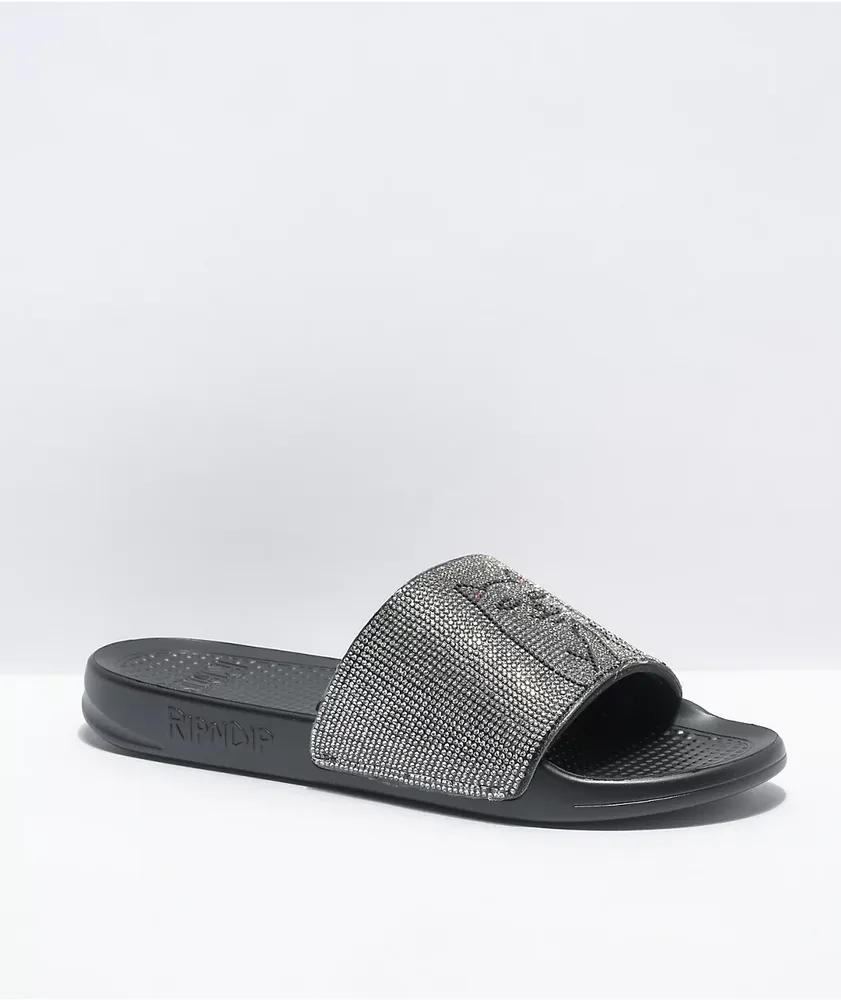 RIPNDIP Lord Nermal Rhinestone Black Slide Sandals | Pueblo Mall