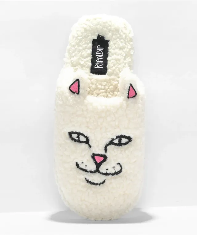 RIPNDIP Nerm Face White Fuzzy Slide Slippers Hamilton Place