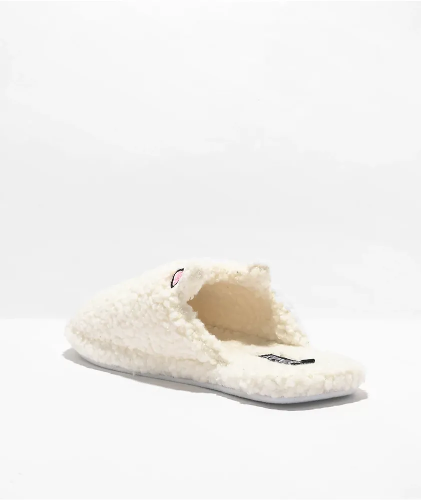White fuzzy slides sale