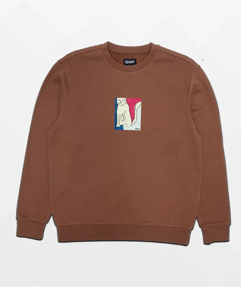 RIPNDIP Nermal Embroidered Brown Crewneck Sweatshirt CoolSprings