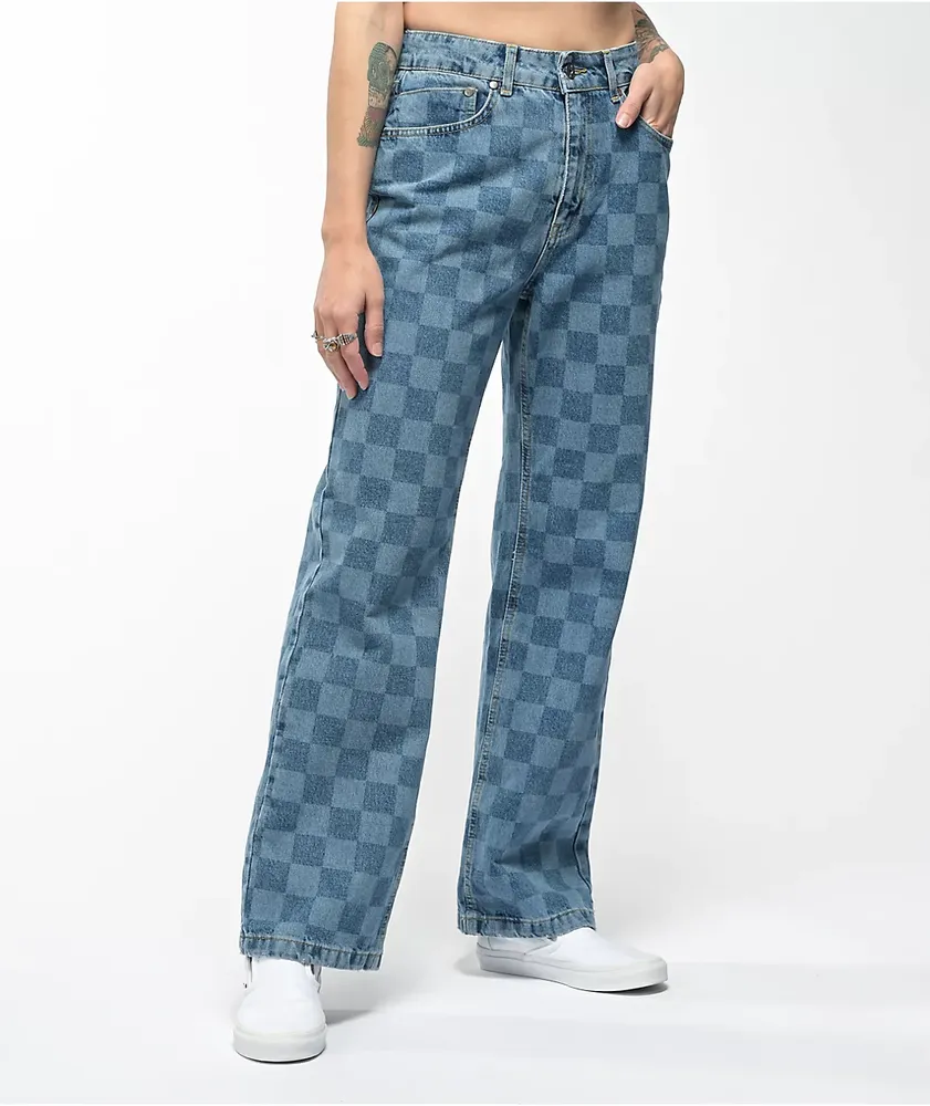Checkered denim clearance jeans