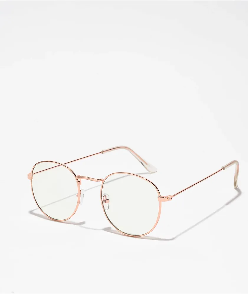 Earth Eyewear Round Rose Gold Blue Light Glasses CoolSprings Galleria